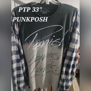 UPCYCLED FALL PANIC ATVTHEBDISCO GRAPHIC TEE AND FLANNEL..NOW PULLOVER